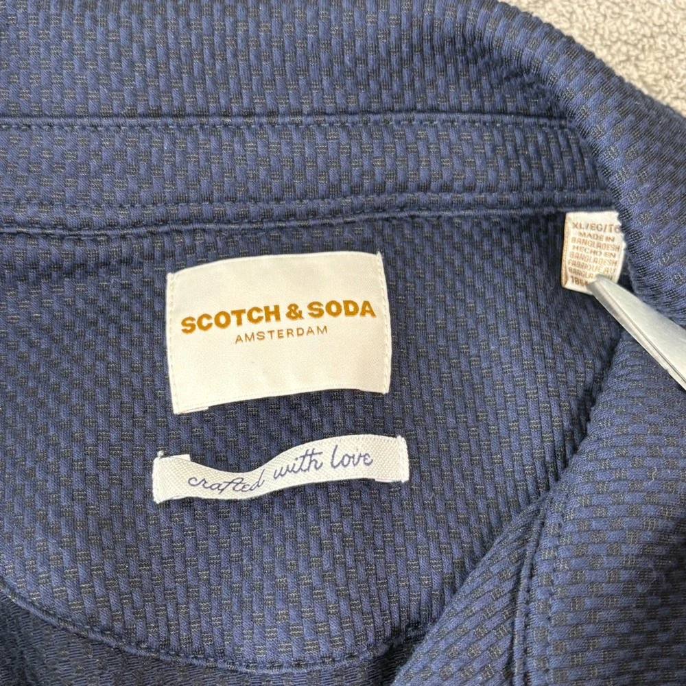 Scotch & Soda Camp Shirt Mens XL Navy Blue Textured Button Down Preppy Casual